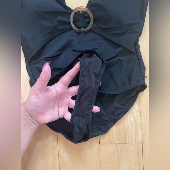 SHEIN | NWOT | Black Ruffled Shoulder Cut Out Once Piece Swim Suit - Picture 8 of 8